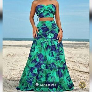Women's Green Floral Maxi Skirt - Stylish Beachwear